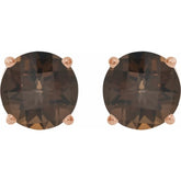 14K Rose 7 mm Natural Smoky Quartz Stud Earrings